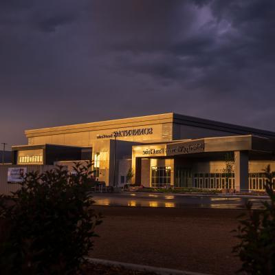 Sonnentag Center, after thunderstorm, dark clouds in the sky 